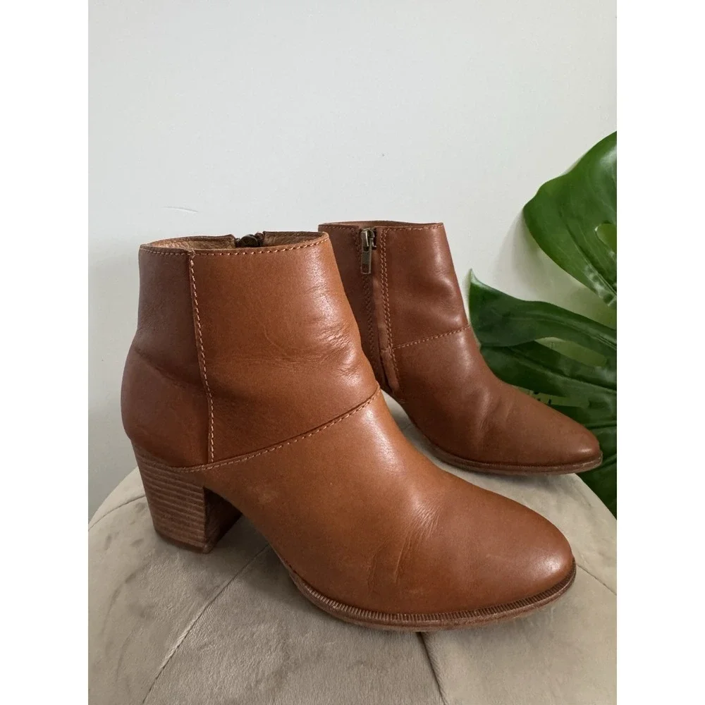 Madewell Womens Rosie Boots Size 8.5 Cognac Tan Leather Block Heel Ankle Booties